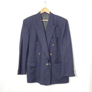 TuroTailor Vintage Dark Navy Blue Double Breasted 90 Jacket Blazer Retro Pockets